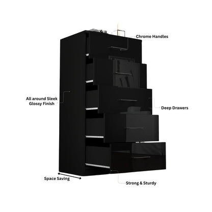 Riga 5 Drawers Chest | COLOR: Black | SIZE: 60cm , 80cm 