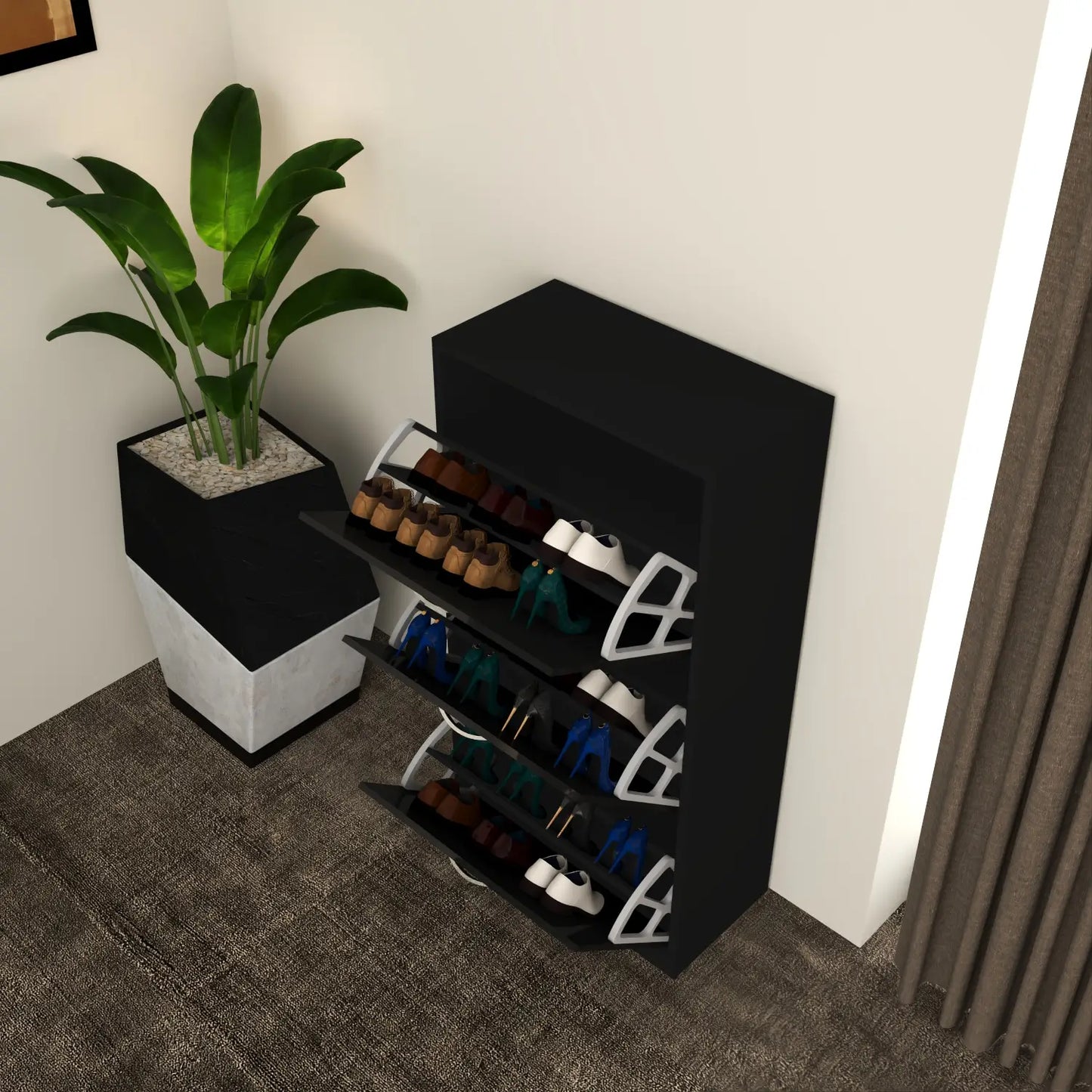 Solace 3 Tier Shoe Rack  Black