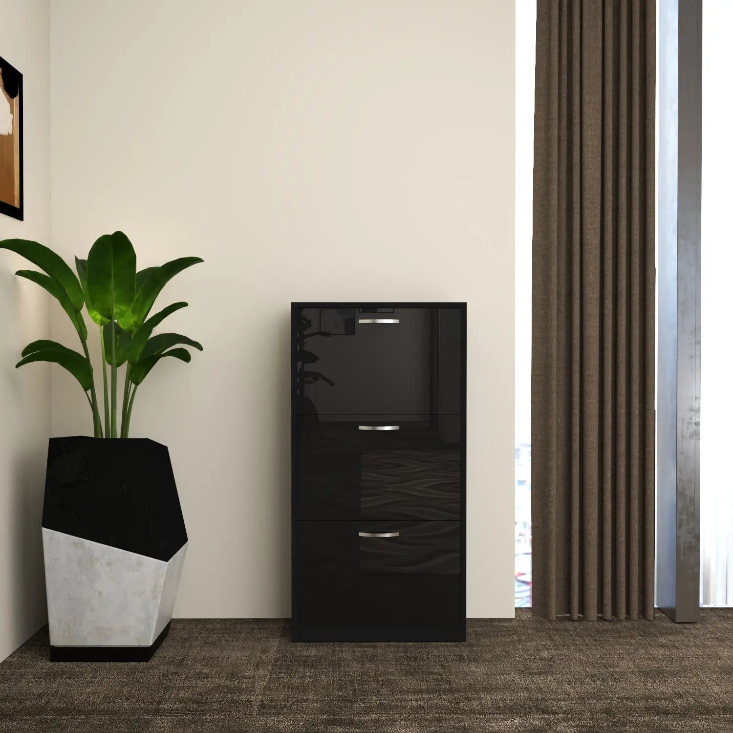 Solace 3 Tier Shoe Rack  Black