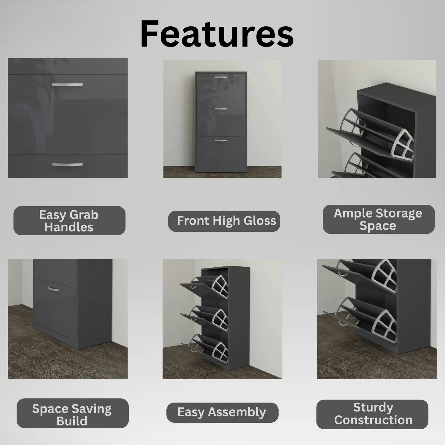 Solace 3 Tier Shoe Rack  DarkGray