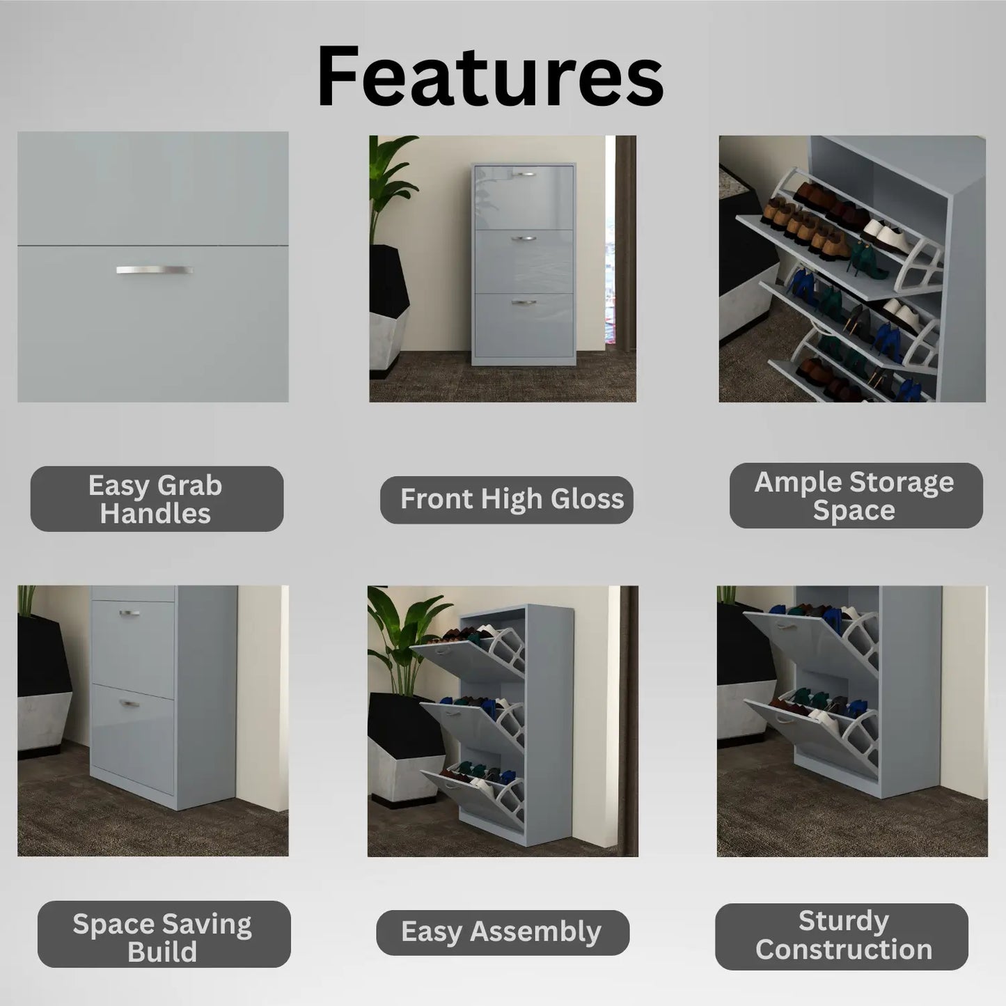 Solace 3 Tier Shoe Rack Gray