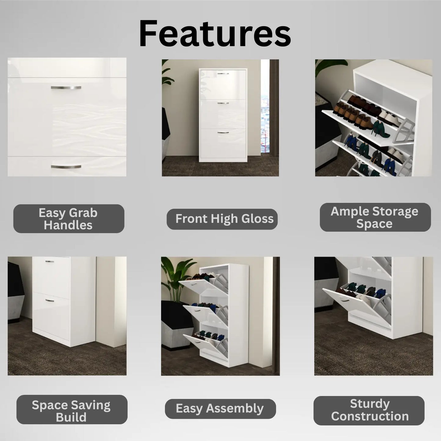 Solace 3 Tier Shoe Rack White
