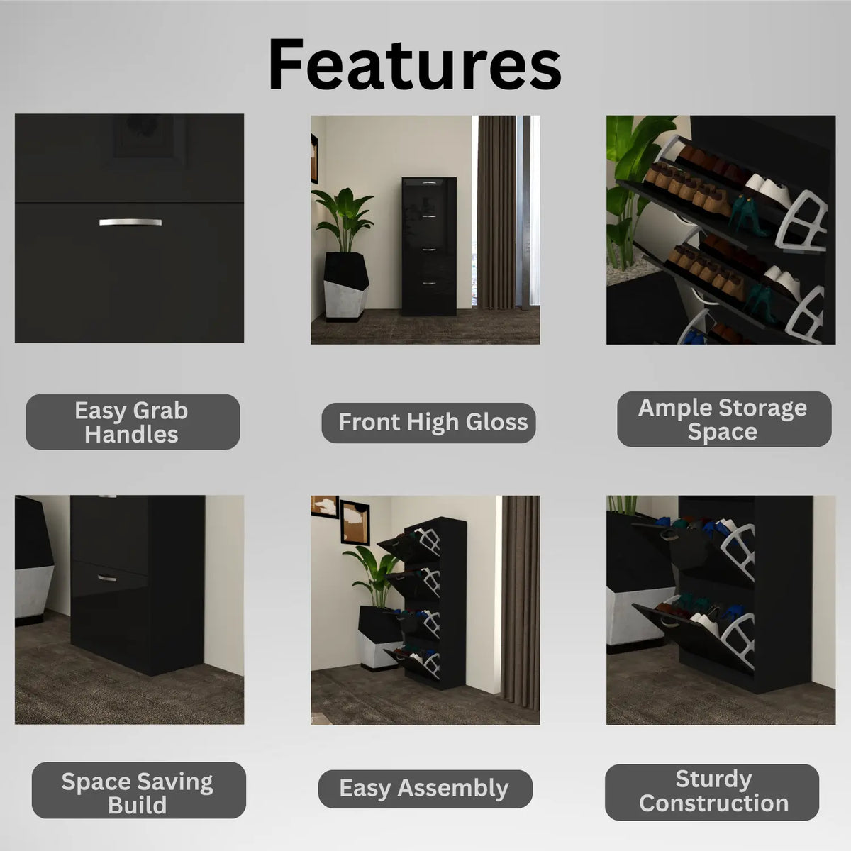 Solace 4 Tier Shoe Rack Black