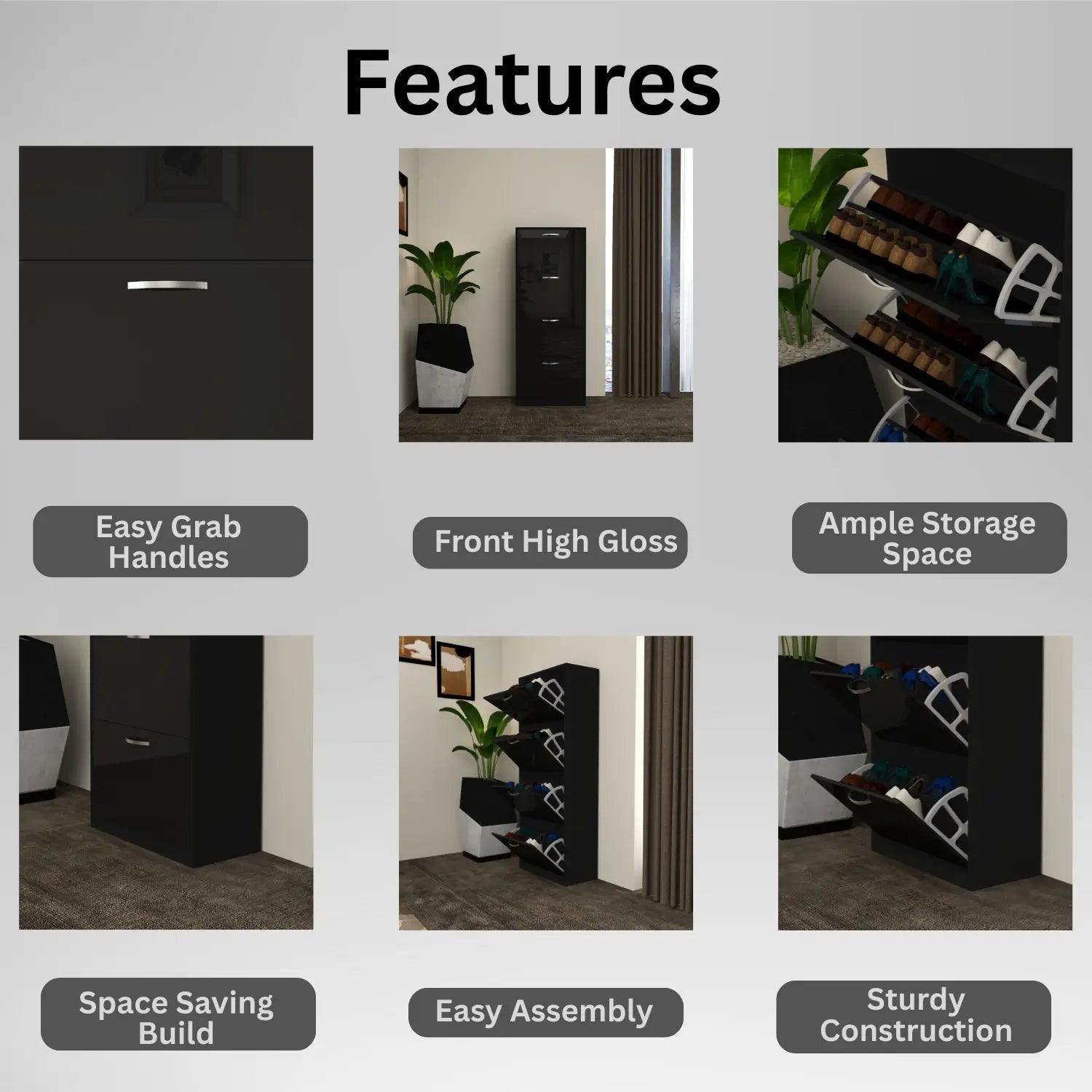 Solace 4 Tier Shoe Rack Black