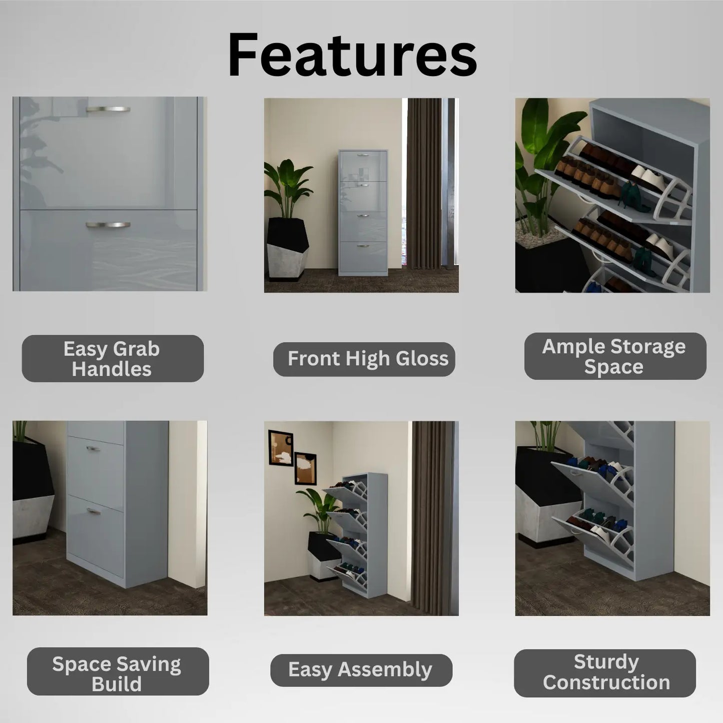 Solace 4 Tier Shoe Rack Gray