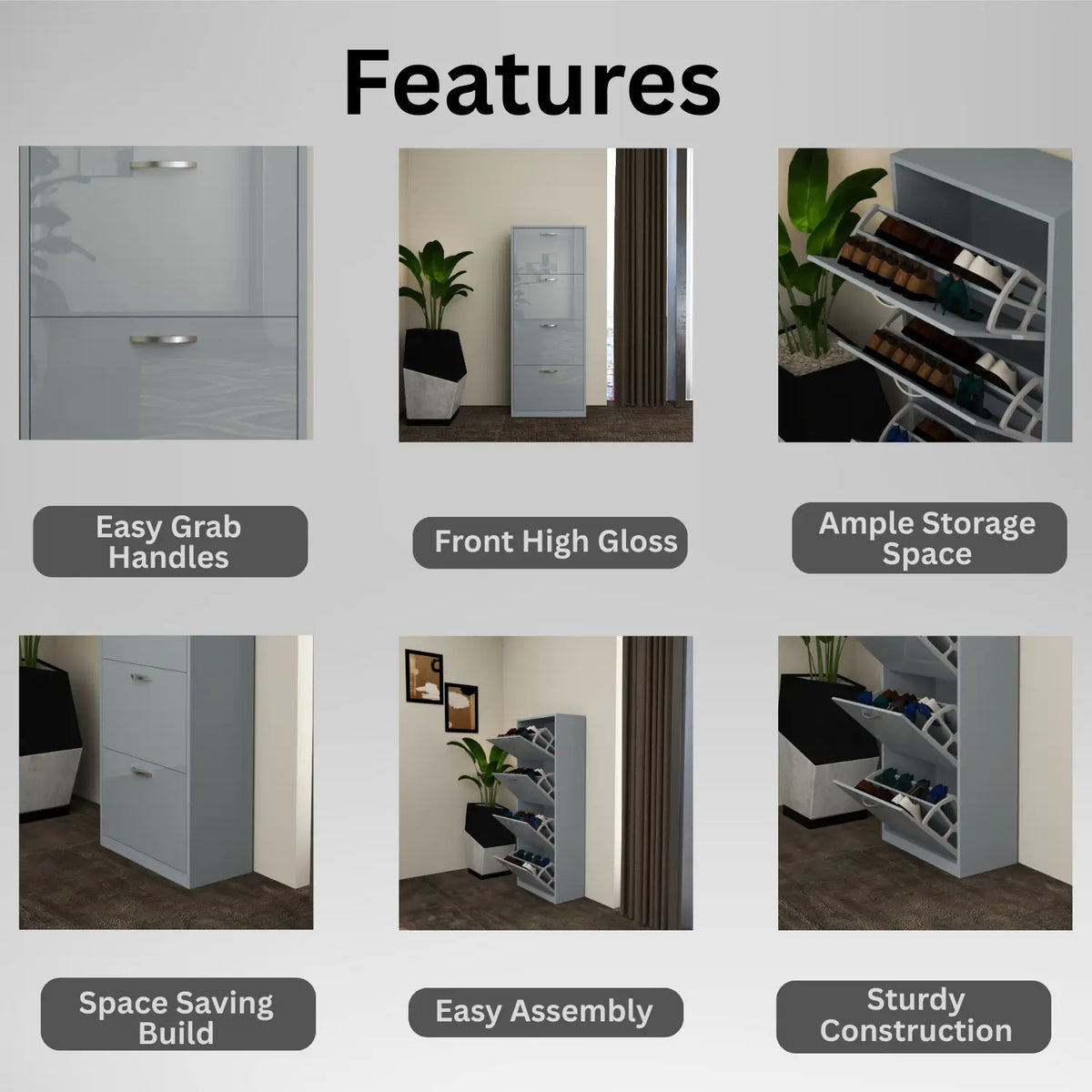 Solace 4 Tier Shoe Rack Gray