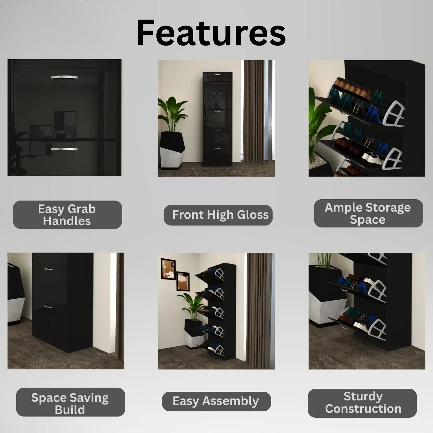 Solace 5 Tier Shoe Rack Black