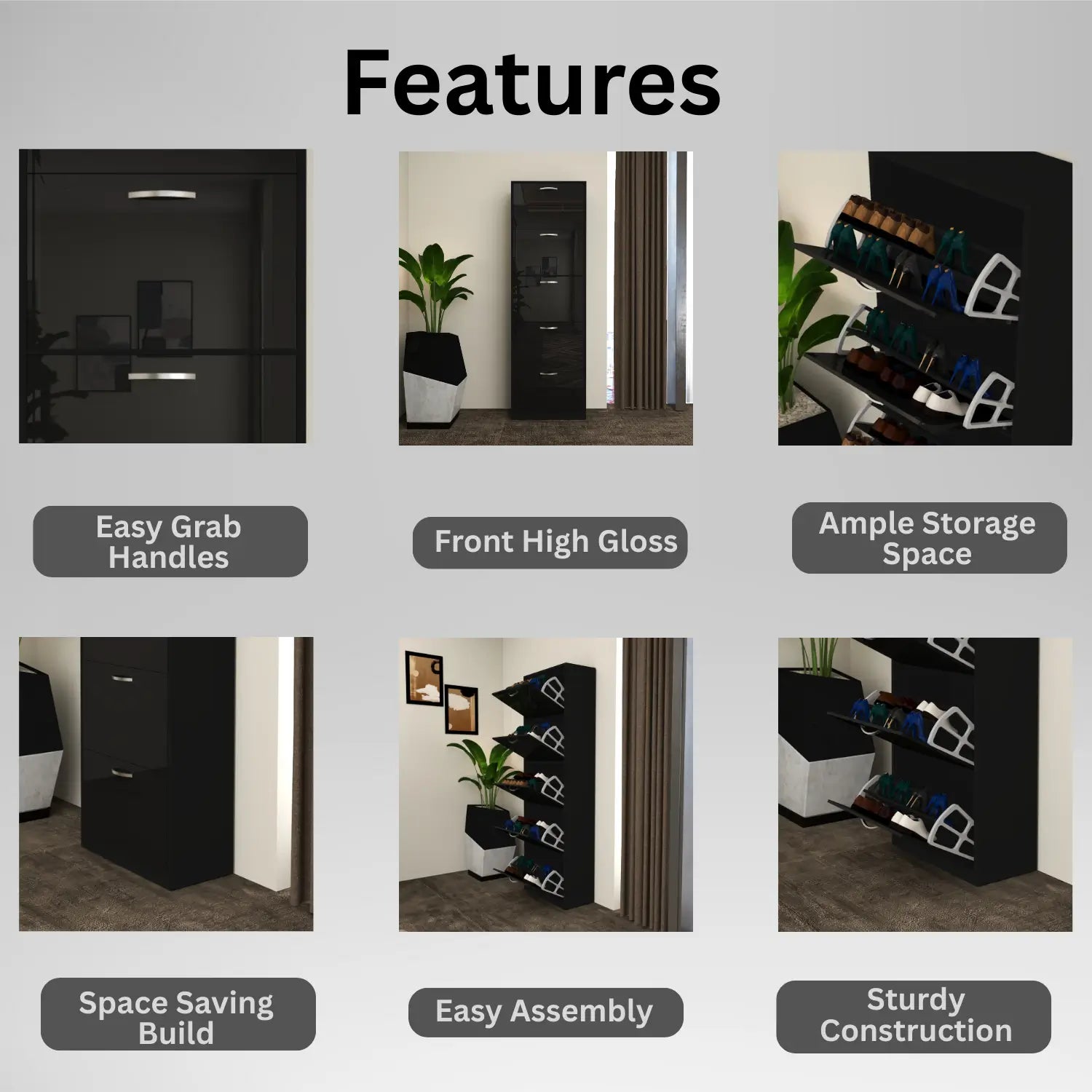 Solace 5 Tier Shoe Rack Black