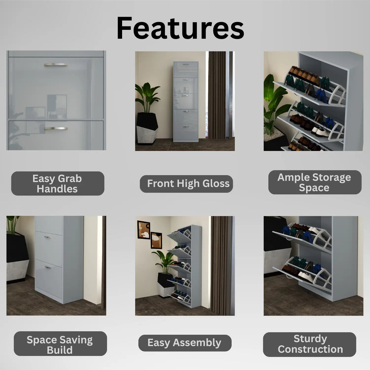 Solace 5 Tier Shoe Rack Gray