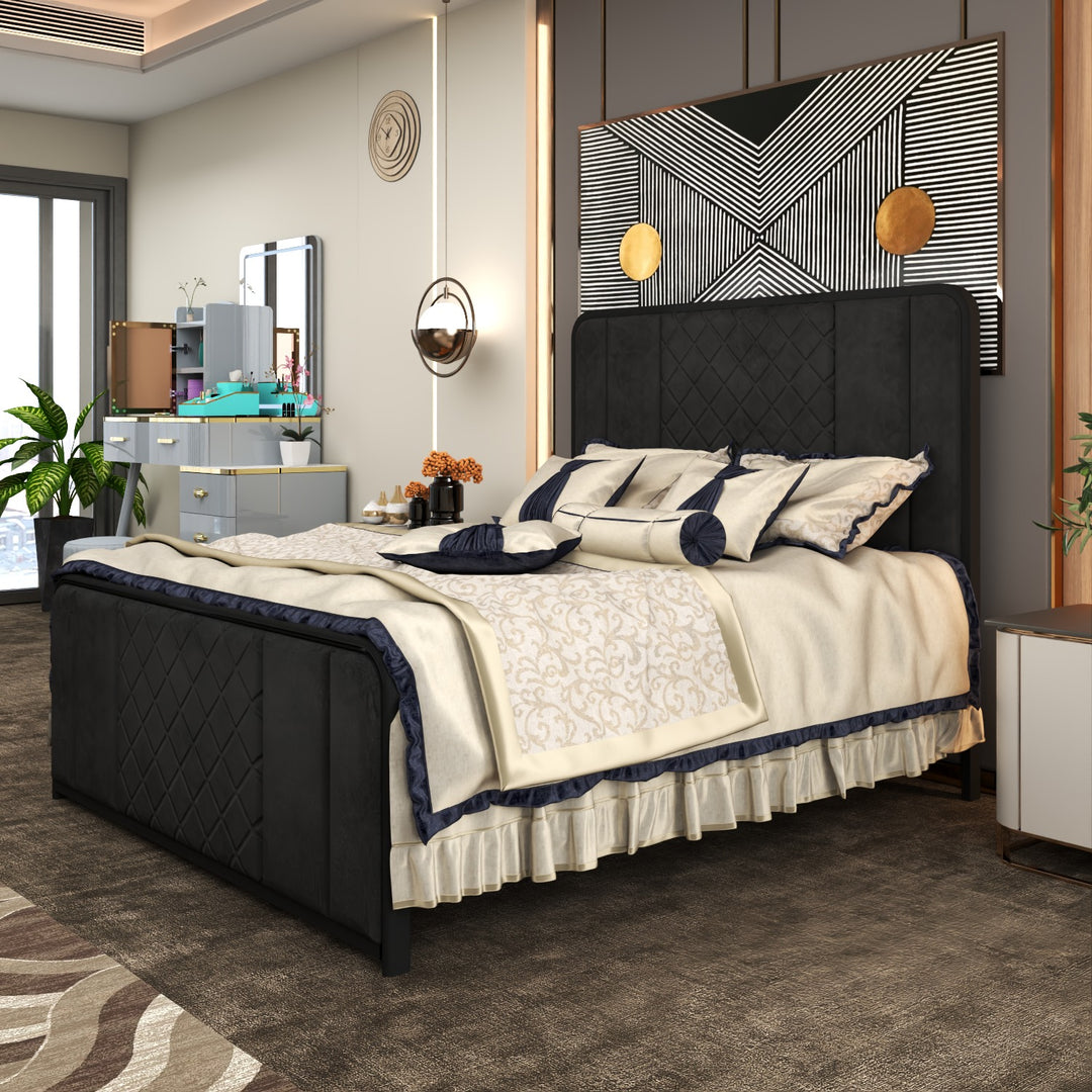 Metal Bed Frame with Diamond Stitching