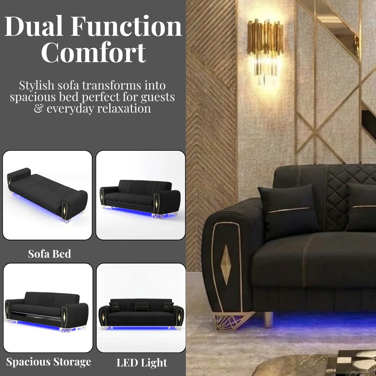 3+2 Seater Black