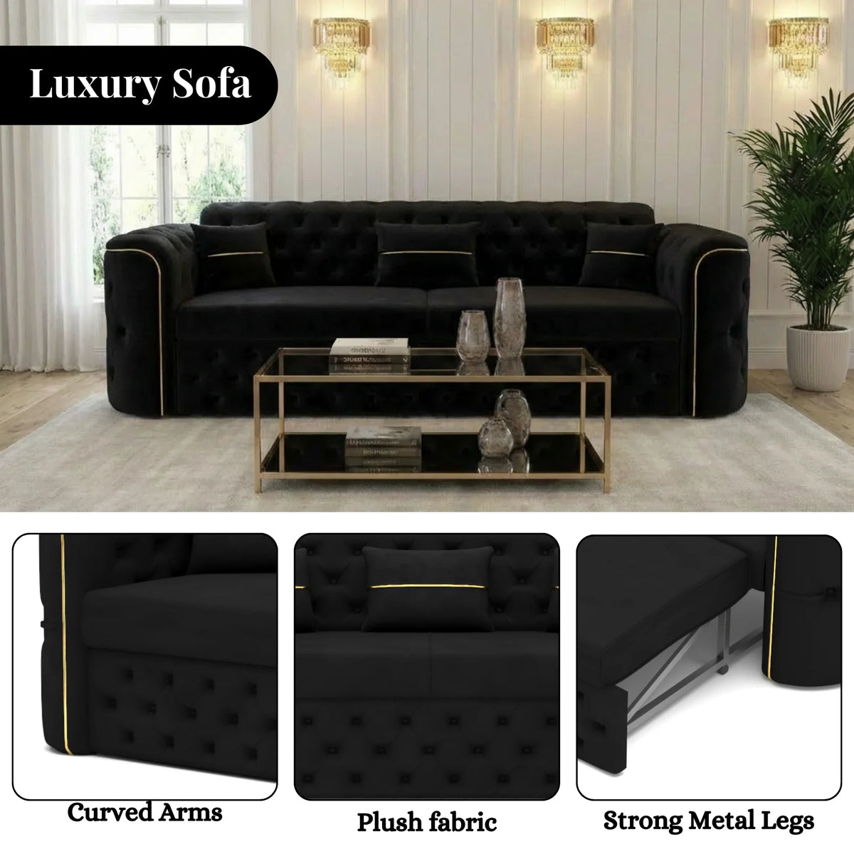 3 Seater Black