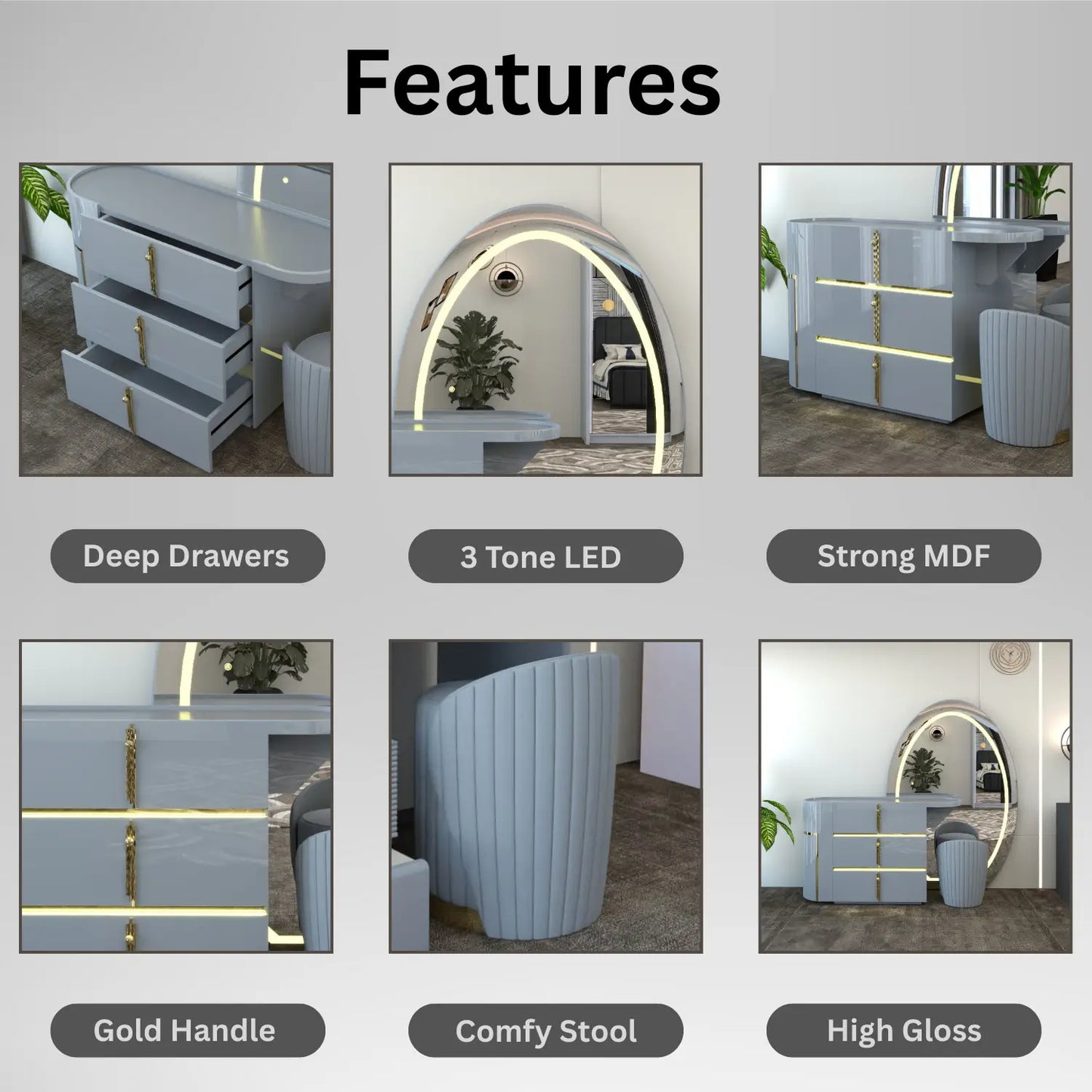 Celeste Dressing Table Gray